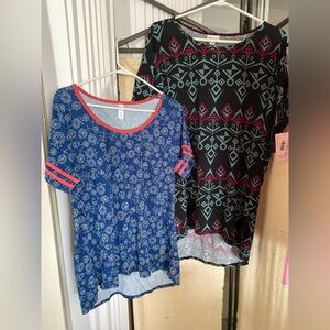 2 Lot LuLaRoe Irma Hi Low Tunic Tops Ladybug & Aztec Print Size Large NWT